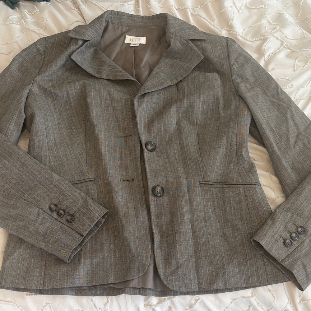 LOFT Gray Pinstripe Single-Breasted Blazer